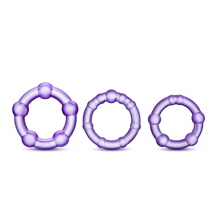 Blush(美國) Stay Hard - Beaded Penis Rings 矽膠延時環 透明紫色 (3件裝)