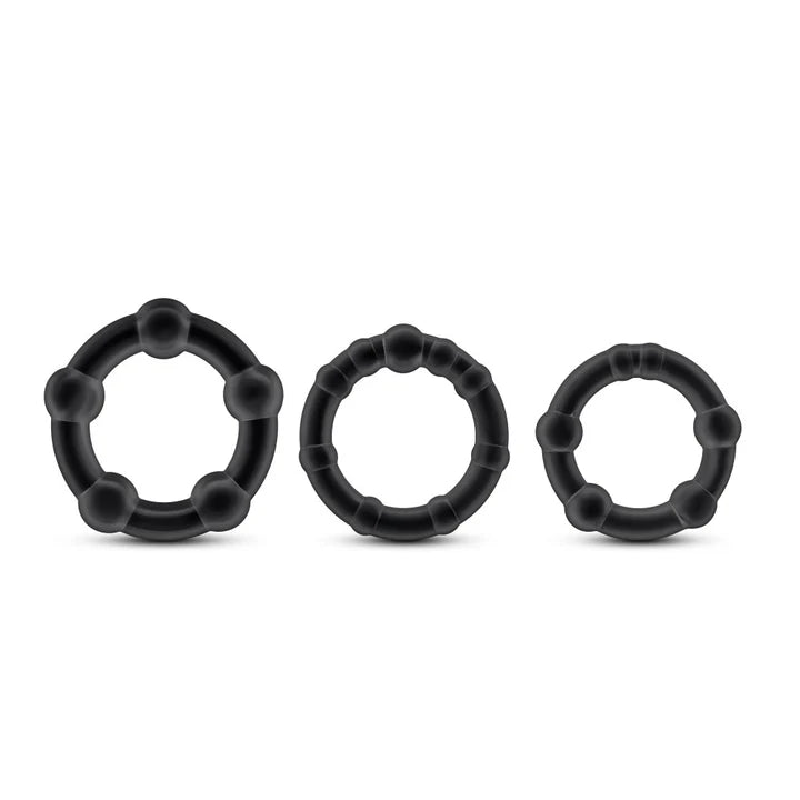 Blush(美國) Stay Hard - Beaded Penis Rings 矽膠延時環 黑色 (3件裝)
