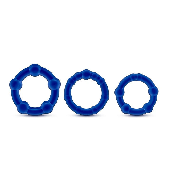 Blush(美國) Stay Hard - Beaded Penis Rings 矽膠延時環 藍色 (3件裝)