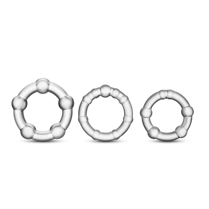 Blush(美國) Stay Hard - Beaded Penis Rings 矽膠延時環 透明 (3件裝)