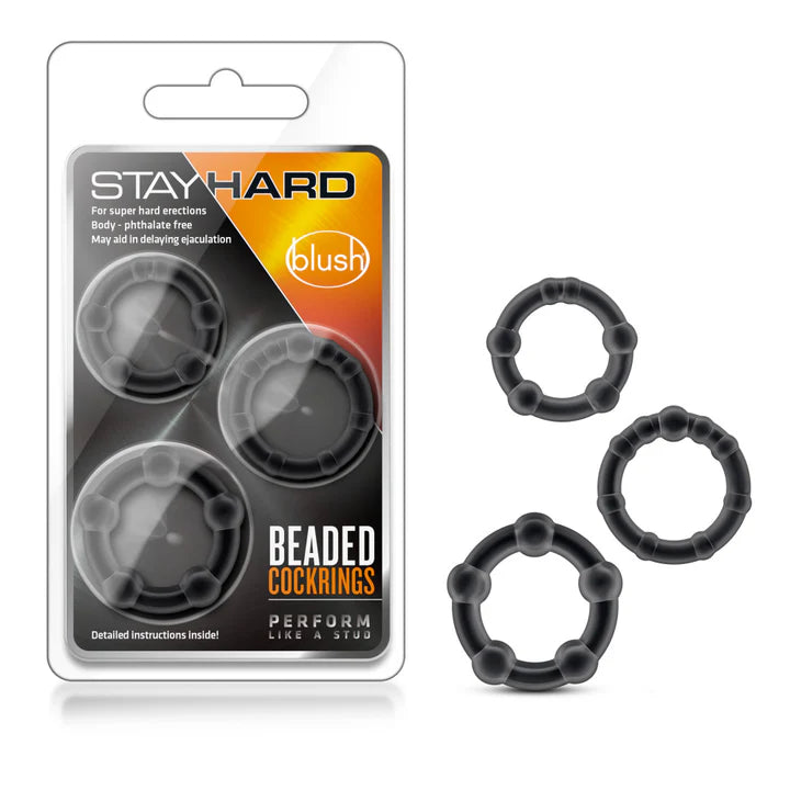 Blush(美國) Stay Hard - Beaded Penis Rings 矽膠延時環 黑色 (3件裝)
